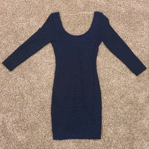 Wet Seal Royal Blue Metalic 3/4 Sleeve Bodycon Dress